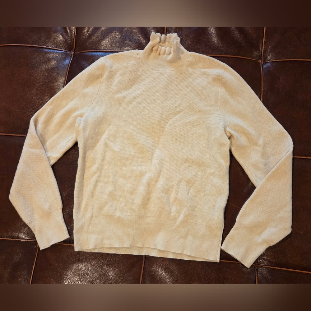 J.Crew Cream Ruffleneck Merino Wool Blend Sweater Large - Picture 2 of 11